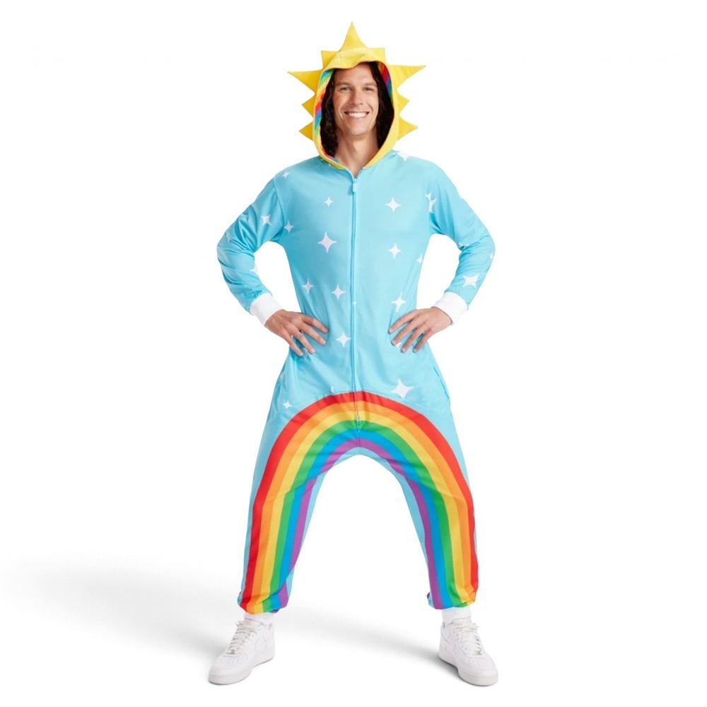 New Tipsy Elves Mens Rainbow Power Stance Costume Sun Hood Jumpsuit XXL